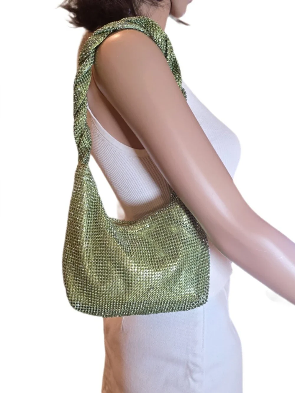 Zara Green Rhinestone Hobo Bag EUC